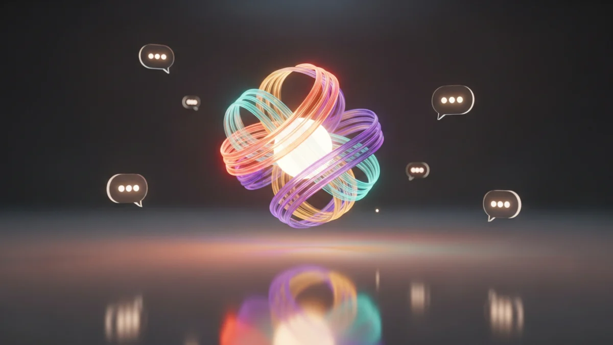 Abstract glowing AI companion orb with floating chat bubbles