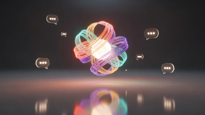 Abstract glowing AI companion orb with floating chat bubbles